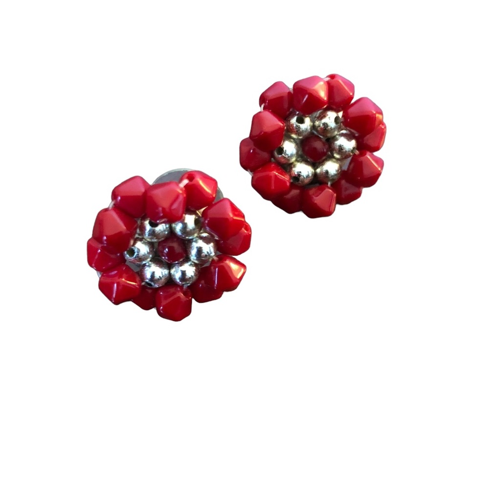 Vintage Red and Silver Flower Earrings